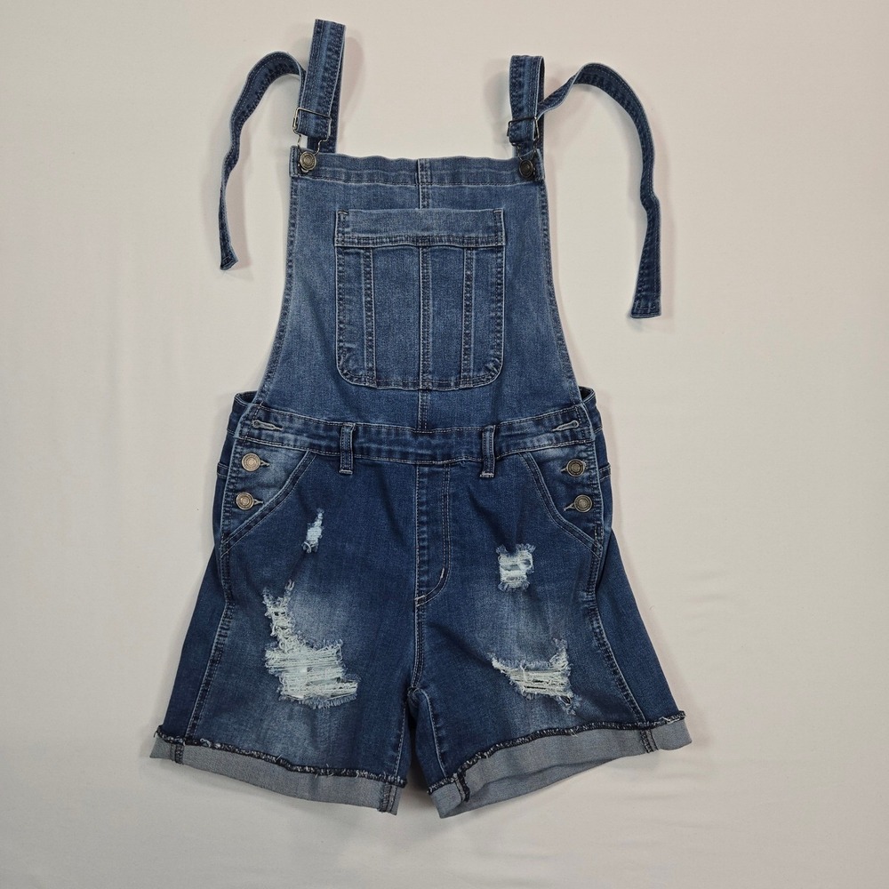 KanCan Los Angeles Women's Denim Overall‎ Shorts M Distressed Blue Jean Romper
